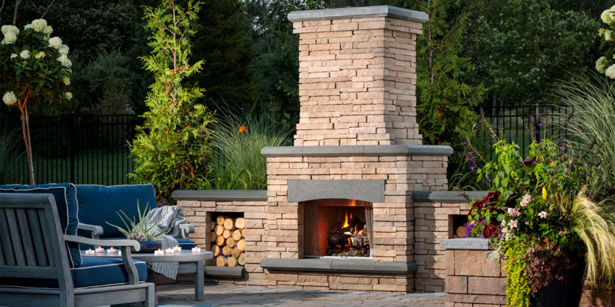Belgard Bordeaux outdoor living fireplace kit | Delaware Hardscape