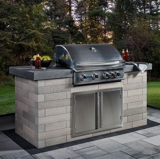 Belgard Melville outdoor living fireplace kit | Delaware Hardscape